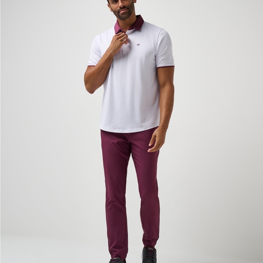 White Travis Mathew Polo Shirt with Burgundy Collar size XL